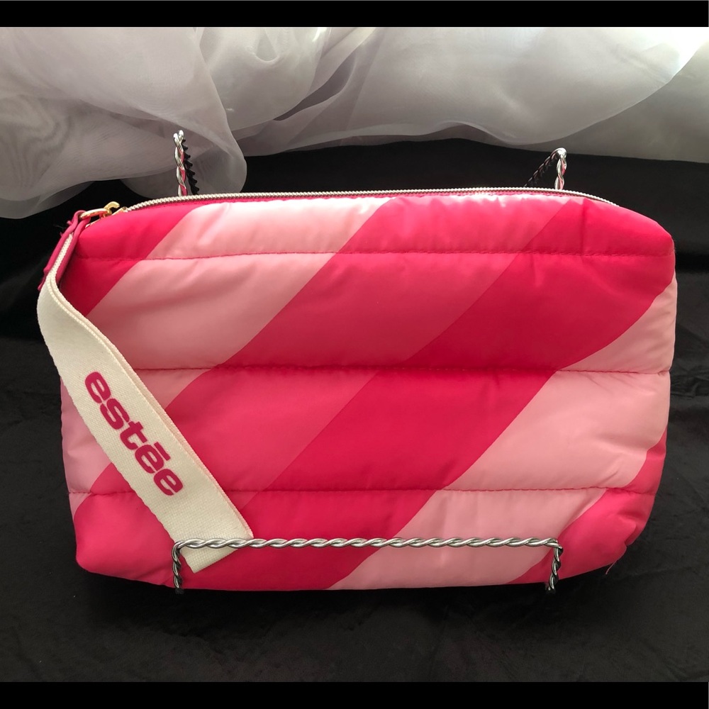 Puffer Style Wristlet/Pouch Pink Bold Stripes